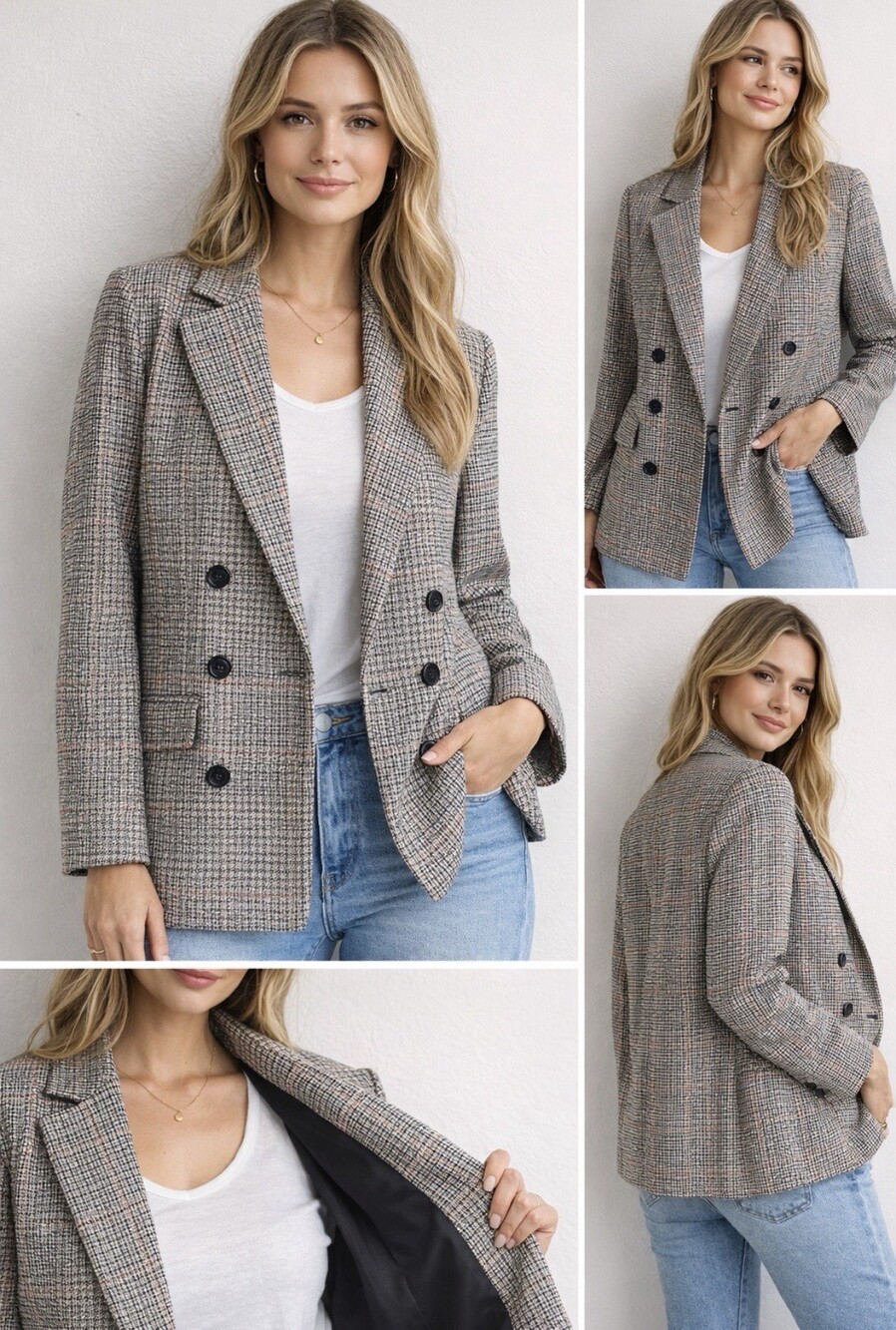 Trouvé Women’s XL Blazer Houndstooth Plaid Lined Jacket